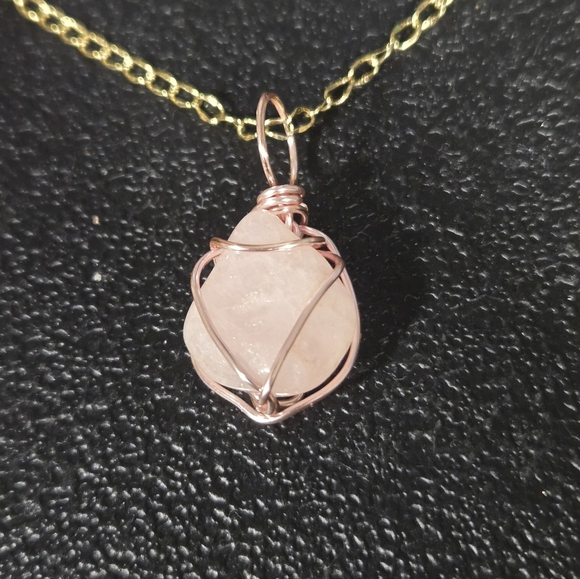 Hand Crafted Jewelry - Gold Chain and Natural Rose Quartz Necklace